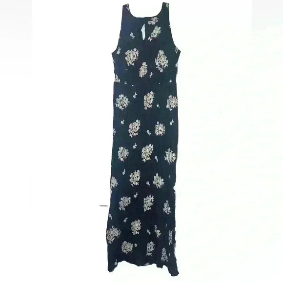 Westport Womens L Floral Embroidered Broomstick Maxi Dress Blue BOHO casual - Picture 1 of 9